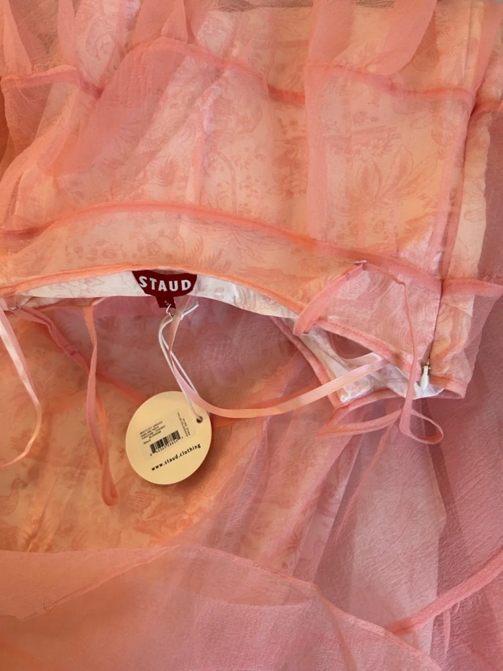 STAUD Pink Strapless Tiered Tulle Maxi Dress - Picture 10 of 13